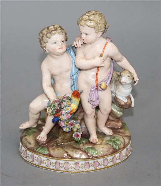 A Meissen group of cherubs, 19th century, incised model no.7690, H. 16cm